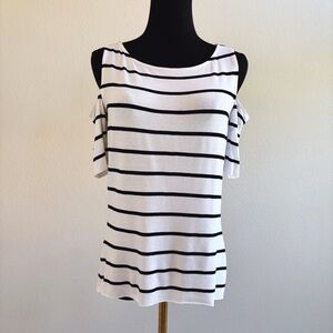 Bailey 44 White and black Cold Shoulder t-shirt, sz Medium, short sleeve‎ top